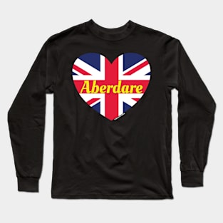 Aberdare Wales UK British Flag Heart Long Sleeve T-Shirt